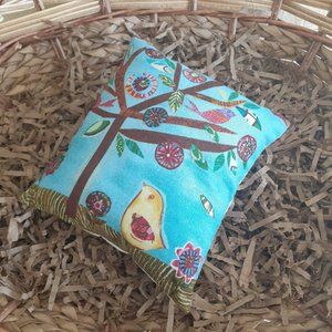Last One! Pillow Mini Folk Art Bird Tree Flowers Handmade